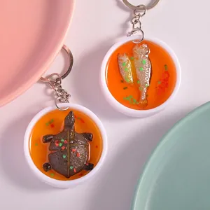 Simulation Food Keychain Realistic Miniature Seafood Bowl Keyring Lobster Crab Fish Turtle Design PVC Resin Creative