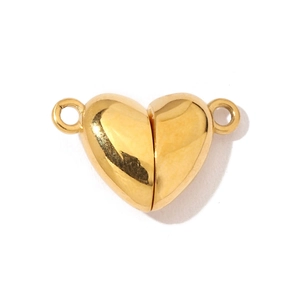Fermoir magnétique coeur doré pour bijoux DIY en acier inoxydable poli et brillant