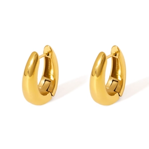 Polished gold stainless steel chunky hoop earrings with a secure hinged closure