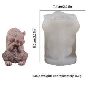 3D squirrel silicone mold for DIY candle making, dimensions 8.2x7.4cm, 160g weight