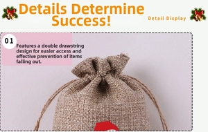 Detail view of natural burlap gift bag showing durable jute texture and drawstring closure
