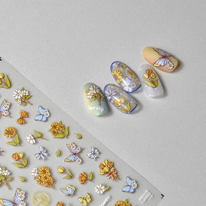 Autocollants Ongles 3D Relief Tournesol Tulipe Papillon Fleurs Décalcomanies Auto Adhésif Élégant Printemps Manucure Accessoires