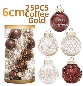 Detail of 6cm coffee gold Christmas ball set including 25pcs with Merry Christmas text