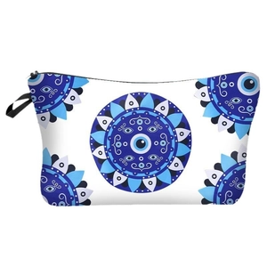 Waterproof Evil Eye print makeup bag with large capacity and portable wristlet strap