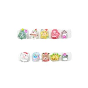 3D Christmas press-on nails for kids with Santa, snowman, and reindeer patterns