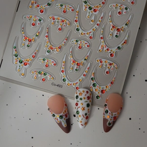 5D colorful rhinestone nail stickers with red, green and gold gems for Christmas art