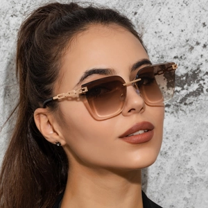 Fashion Rimless Sunglasses Women Metal Chain Temples Gradient Lenses UV Protection Outdoor Travel Trendy Eyewear