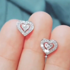 Heart Stud Earrings Copper Zircon Micro Pave Double Layer White Gold Plated Delicate Fashion Jewelry For Women