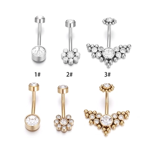 Titanium steel belly rings with crystals in gold and silver finish, multi-style set