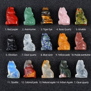 Set of 1-inch hand-carved natural crystal wolf statues in various gemstones and minerals