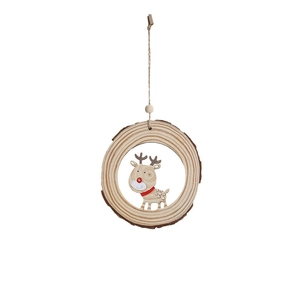 Decorazione natalizia rustica in legno con renna e corda di canapa per l'albero