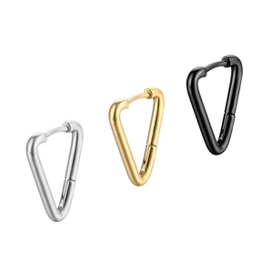 Triangle stainless steel hoop earrings in silver gold and black finishes for men and women