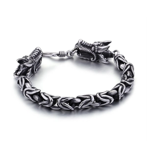 Retro stainless steel dragon head bracelet for men featuring a Byzantine chain design