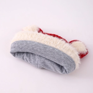 Winter plush knit hat for children with cute bear ears and smile patch in tricolor design
