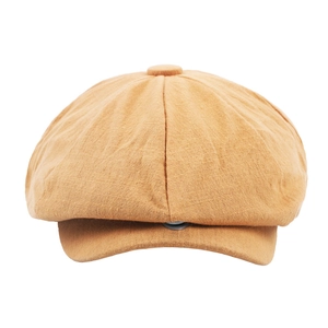 Classic mustard yellow newsboy cap with cotton linen texture and structured 8-panel crown