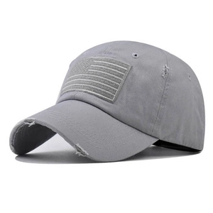 Washed Cotton Baseball Cap US Flag Patch Distressed Broken Retro Style Adjustable Sun Hat Outdoor Travel Sport Unisex