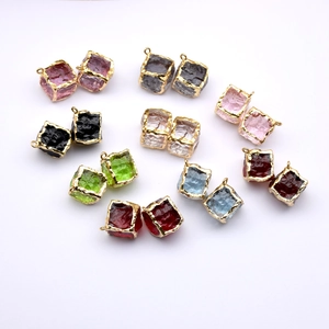 Set of 16 colorful square resin charms with gold trim for DIY earring and jewelry making
