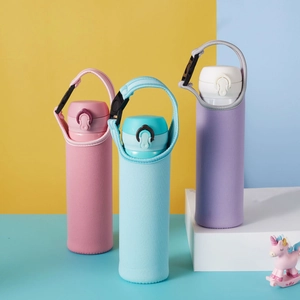 Detail of 750ml neoprene bottle sleeves with adjustable straps for kids thermos cups