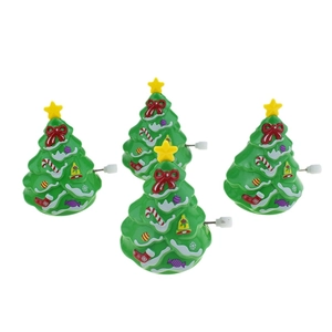 Wind-up walking green Christmas tree toys with star topper and festive ornaments