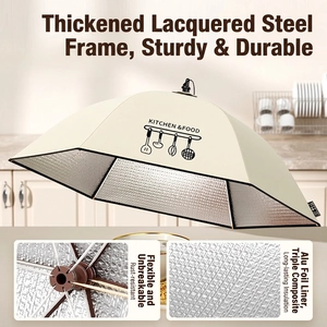 Foldable insulated food cover with thick steel frame and three-layer aluminum foil lining