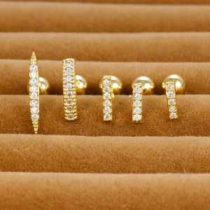 Stainless Steel Zircon Cartilage Stud Earrings Gold Plated Straight Row Tiny Sparkly Screw Ball Back Piercing Jewelry Women