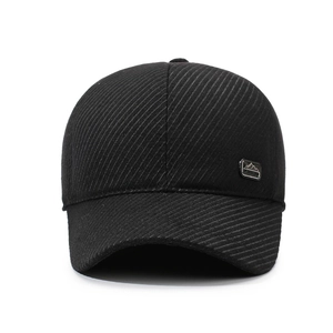 Mens winter thermal black baseball cap with fleece lining and metal mountain logo