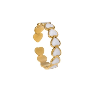 18K gold plated heart ring with white enamel finish and adjustable open band design