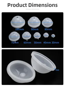 Detail view of 8 sizes of hemispherical silicone molds for DIY resin casting and crafts