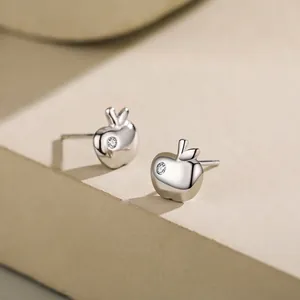 Exquisite S925 sterling silver mini apple stud earrings with shiny zircon stone