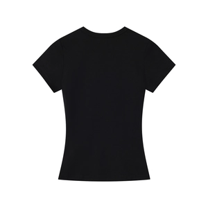 Symmetric back view of a slim-fit black short-sleeve sports T-shirt in premium cotton