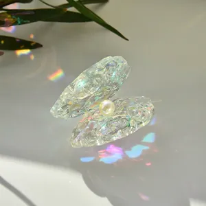 Iridescent crystal clam shell ornament with white pearl for elegant home office decor