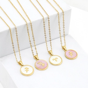 Colliers 12 Signes du Zodiaque en acier inoxydable 18K avec pendentifs en nacre