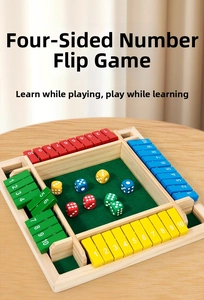 Detailed top view of 4-way wooden board game with numeric tiles and green felt center