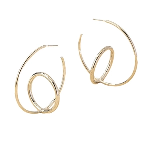 Minimalist gold spiral C-shaped geometric hoop earrings with polished metallic finish