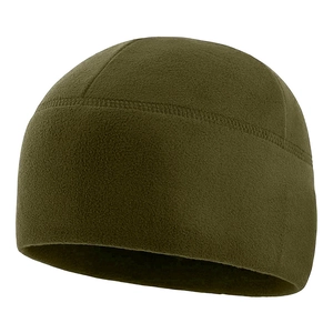 Olive green outdoor fleece beanie for winter sports hiking and cycling with warm texture