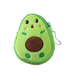 Detailed plush avocado coin purse with soft texture and silver metal bead chain