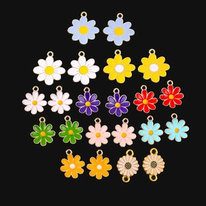 Set of 10 colorful enamel daisy flower pendants for DIY necklaces and handmade jewelry