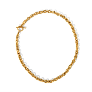 Elegant gold stainless steel chunky chain necklace featuring a classic OT toggle clasp design