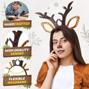 Detail of handcrafted reindeer antler headband showing flexible band and quality sewing
