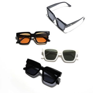 Trend square frame sunglasses with rivet detail in black, white and orange colors