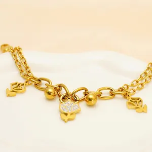 Elegant 18k gold plated stainless steel bracelet with hollow rose and diamond flower