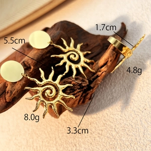 Golden titanium steel sunflower drop earrings with 18k gold plating size measurement