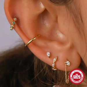 S925 sterling silver gold plated marquise zircon earrings for multi-piercing stacking