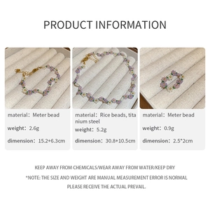 Detailed product size chart for flower rice bead bracelet and necklace set