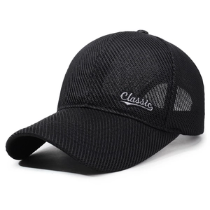 Men's breathable mesh baseball cap with long brim and Classic embroidery in black