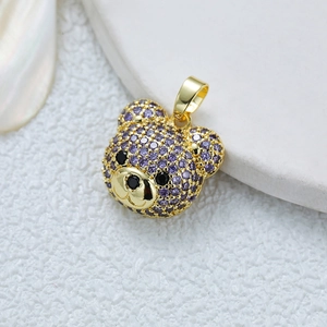 18K gold plated teddy bear pendant with purple crystals for fashion jewelry making