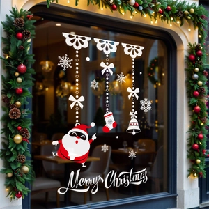 Christmas Window Stickers Static Cling Decals Santa Claus Snowman Snowflakes Merry Christmas Double Sided PVC Holiday Decor