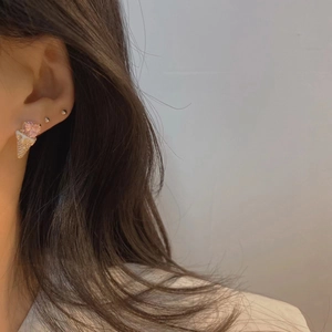 Cute pink zircon ice cream cone stud earrings in gold plating and S925 silver needle