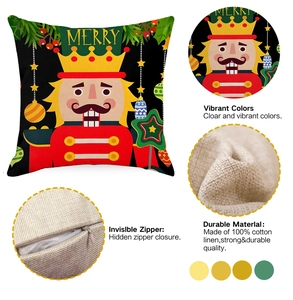 Detail view showing Nutcracker Christmas pillowcase fabric texture and hidden zipper