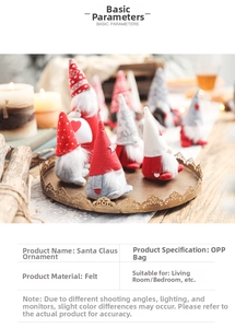 Macro detail of Nordic Christmas Gnomes in felt and knit fabric on a warm wooden table